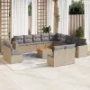 14 részes vegyes bézs polyrattan kerti ülőgarnitúra párnával