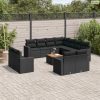12 részes fekete polyrattan kerti ülőgarnitúra párnákkal