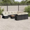 13 részes fekete polyrattan kerti ülőgarnitúra párnákkal