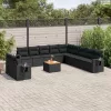 12 részes fekete polyrattan kerti ülőgarnitúra párnákkal