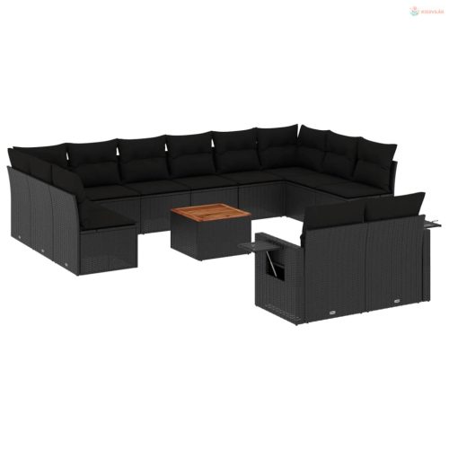 13 részes fekete polyrattan kerti ülőgarnitúra párnákkal