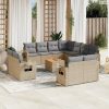 12 részes vegyes bézs polyrattan kerti ülőgarnitúra párnákkal