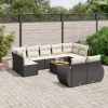 10 részes fekete polyrattan kerti ülőgarnitúra párnákkal