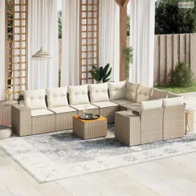 10 részes bézs polyrattan kerti ülőgarnitúra párnával