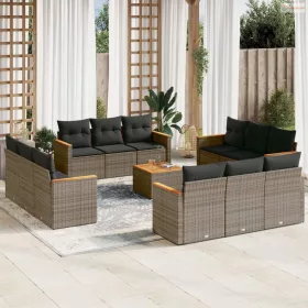   13 részes szürke polyrattan kerti ülőgarnitúra párnákkal