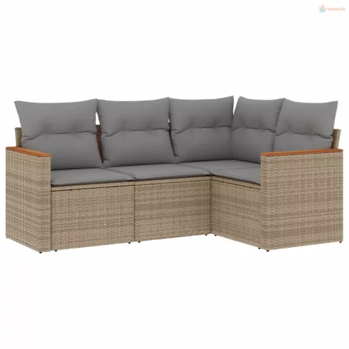 4 részes bézs polyrattan kerti ülőgarnitúra párnákkal