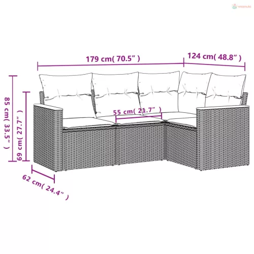 4 részes bézs polyrattan kerti ülőgarnitúra párnákkal