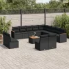 14 részes fekete polyrattan kerti ülőgarnitúra párnákkal