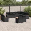 12 részes fekete polyrattan kerti ülőgarnitúra párnákkal