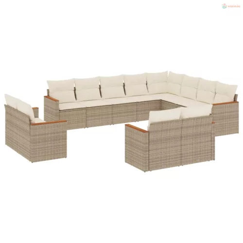 12 részes bézs polyrattan kerti ülőgarnitúra párnákkal