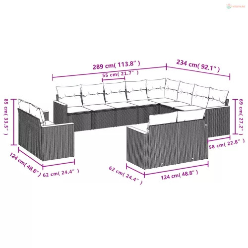 12 részes bézs polyrattan kerti ülőgarnitúra párnákkal