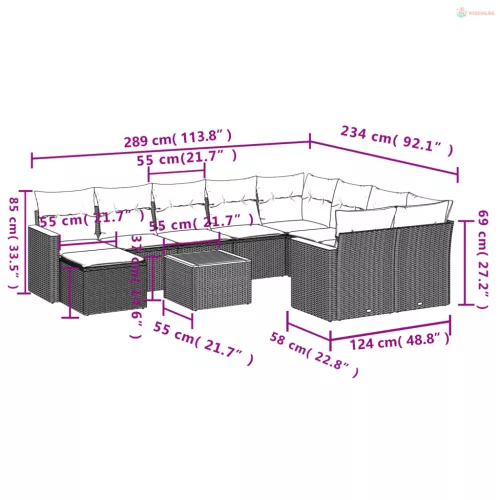 11 részes bézs polyrattan kerti ülőgarnitúra párnákkal