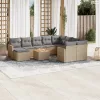 11 részes bézs polyrattan kerti ülőgarnitúra párnákkal