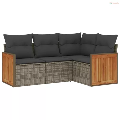 4 részes szürke polyrattan kerti ülőgarnitúra párnákkal