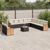 12 részes fekete polyrattan kerti ülőgarnitúra párnákkal