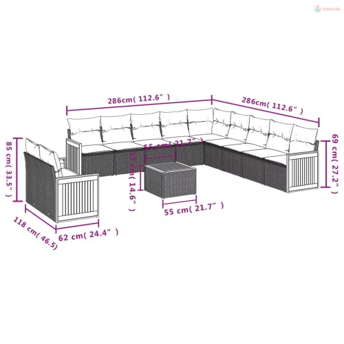 12 részes bézs polyrattan kerti ülőgarnitúra párnákkal