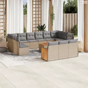 14 részes bézs polyrattan kerti ülőgarnitúra párnával