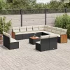 14 részes fekete polyrattan kerti ülőgarnitúra párnákkal