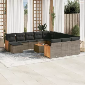   13 részes szürke polyrattan kerti ülőgarnitúra párnákkal