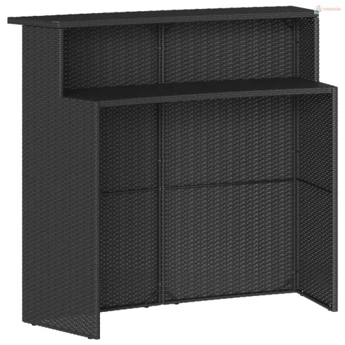 3 részes fekete polyrattan kerti bárszett párnával