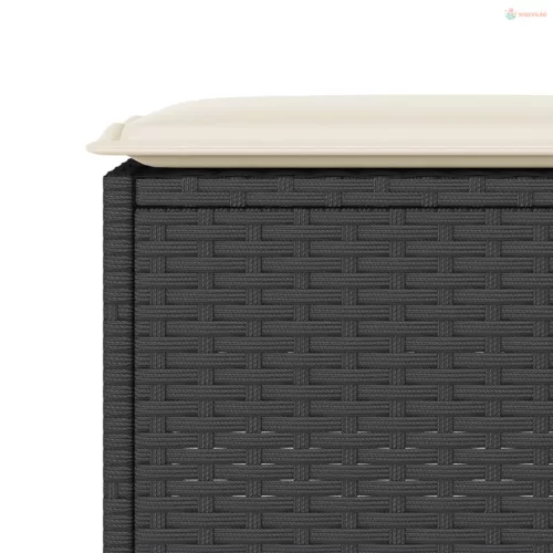 3 részes fekete polyrattan kerti bárszett párnával