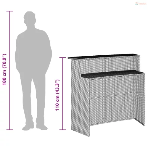 5 részes fekete polyrattan kerti bárszett párnával