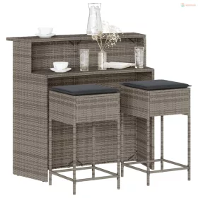 3 részes szürke polirattan kerti bárszett párnákkal