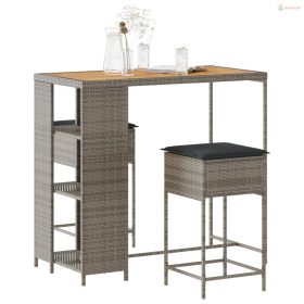 3 részes szürke polirattan kerti bárszett párnákkal