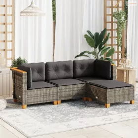   4 részes szürke polyrattan kerti ülőgarnitúra párnákkal