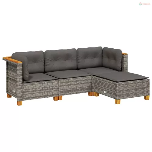 4 részes szürke polyrattan kerti ülőgarnitúra párnákkal