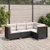 4 részes fekete polyrattan kerti ülőgarnitúra párnákkal