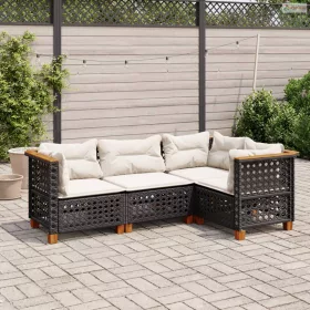   4 részes fekete polyrattan kerti ülőgarnitúra párnákkal