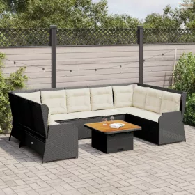   7 részes fekete polyrattan kerti ülőgarnitúra párnákkal