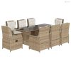 9 részes bézs polyrattan kerti étkezőgarnitúra párnákkal