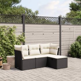   4 részes fekete polyrattan kerti ülőgarnitúra párnákkal