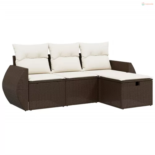 4 részes barna polyrattan kerti ülőgarnitúra párnákkal