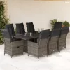 9 részes szürke polyrattan kerti étkezőgarnitúra párnával
