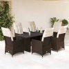 7 részes barna polyrattan kerti étkezőgarnitúra párnával