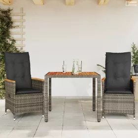 3 részes szürke polyrattan bisztrógarnitúra párnákkal