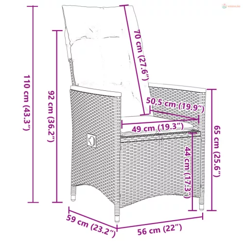 3 részes szürke polyrattan bisztrógarnitúra párnákkal