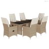 7 részes bézs polyrattan kerti bisztrógarnitúra párnákkal