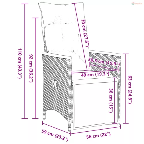 5 részes fekete polyrattan kerti bisztrógarnitúra párnákkal