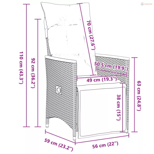 3 részes szürke polyrattan kerti bisztrógarnitúra párnákkal