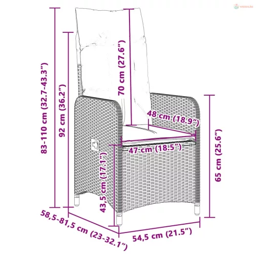 9 részes fekete polyrattan kerti bisztrógarnitúra párnákkal