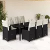 9 részes fekete polyrattan kerti bisztrógarnitúra párnákkal