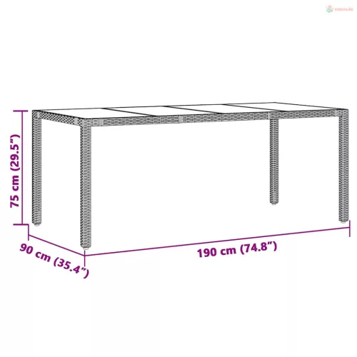 9 részes fekete polyrattan kerti bisztrógarnitúra párnákkal