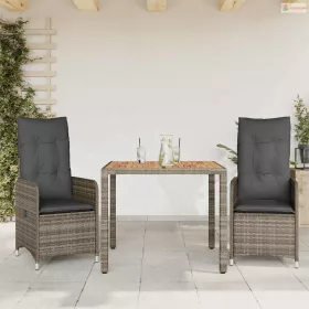   3 részes szürke polyrattan kerti bisztrógarnitúra párnákkal