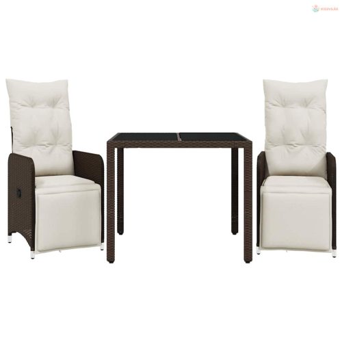 3 részes barna polyrattan kerti bisztrógarnitúra párnákkal