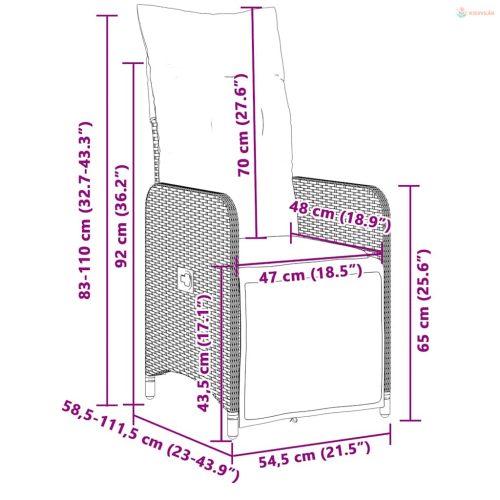 9 részes barna polyrattan kerti bisztrógarnitúra párnákkal