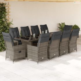   11 részes szürke polyrattan kerti bisztrógarnitúra párnákkal